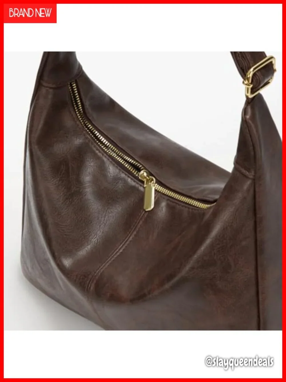 Slouchy Hobo Shoulder Bag PU Leather Crossbody Adjustable Strap Everyday Purse